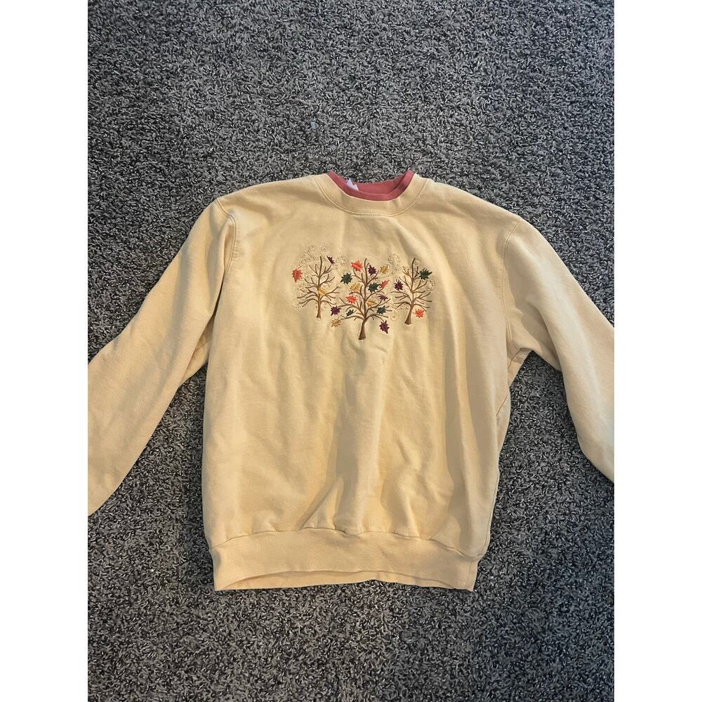 Vintage Yellow Gold Fall Leaves Embroidered GrandmaCore Sweatshirt